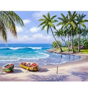 Paint By Numbers DIY Kit Boat Seascape A Secret Beach 40CMx50CM Canvas - Picture 1 of 5