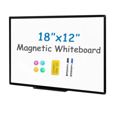 VIZ-PRO Magnetic Whiteboard Dry Erase Board 18 X 12 in with 1 Eraser & 2 Markers
