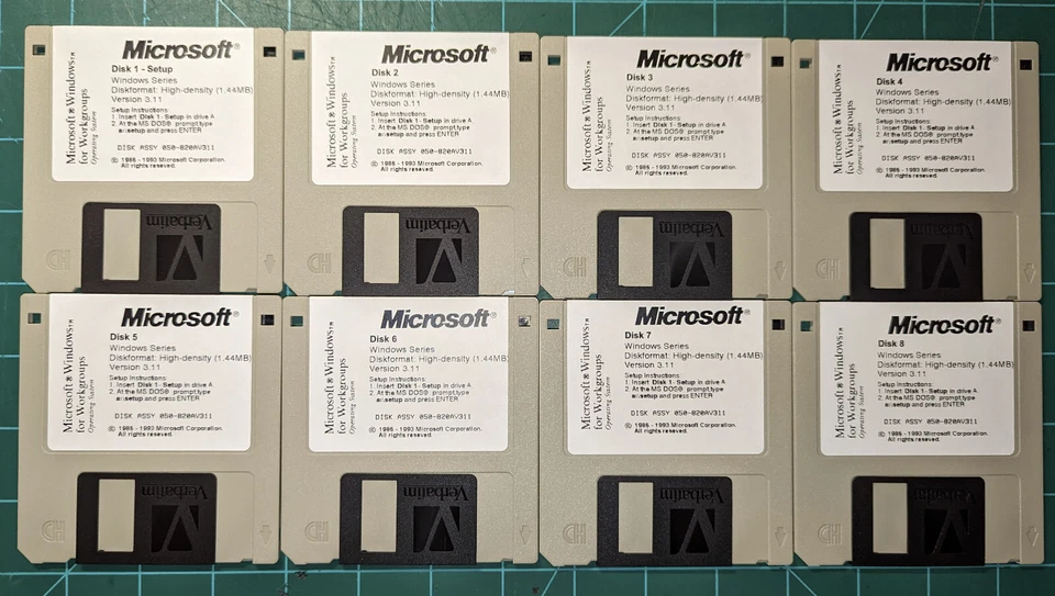 Microsoft Windows 3.11 on 3.5" 1.44MB Floppy Disk install - Workgroups (8 Disks) - Image 1 of 1