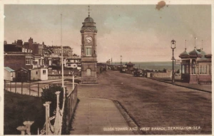 Postcard Clock Tower and West Parade at Bexhill-on-Sea Sussex RPPC - Picture 1 of 2