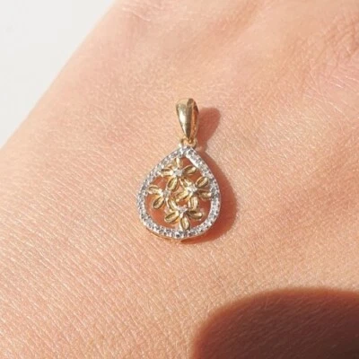 Diamond Floral Pendant In Vermeil Gold Plated Sterling Silver By TJC  - Image 1 of 3