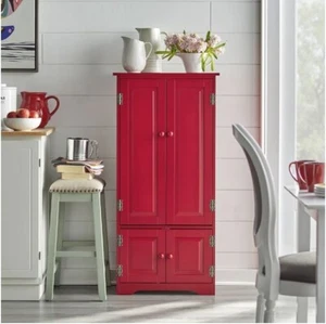 Red Tall Kitchen Living Room Pantry Cabinet Adjustable Shelves Storage Utility - Picture 1 of 3