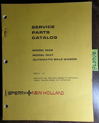 New Holland 1036 1037 automático vagón de pacas manual de piezas de servicio 5103620 6/83 Foto 1 de 4