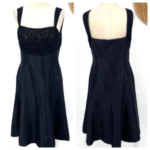 Badgley Mischka Size 8 Floral Lace Fit & Flare Midi Dress Cocktail Black - Picture 1 of 14