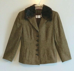 DANA BUCHMAN PETITE Brauntöne abnehmbarer Kunstfellkragen Jacke Größe 10P - Bild 1 von 5