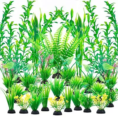 AMELIADE Aquarium Plants Decorations Artificial Green Plastic Fish Tank 26 PCS