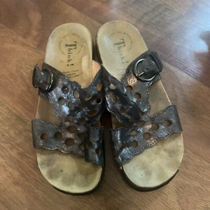 Think Mizzi Damen Leder Schwarz Sandalen Korksohle Schuhe 82361 Gr. 37 - Bild 1 von 3