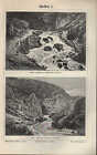 Lithografie 1896: Quellen I/II. Wasser Quelle Fluss Strom Gebirge Fisch Angeln