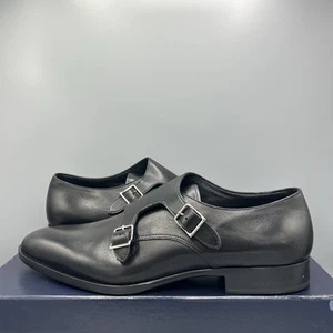 Ralph Lauren Gavrie Hecho en Italia Negro Piel de becerro Cuero Monje Zapatos Reino Unido 9 UE 43 - Imagen 1 de 13
