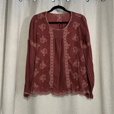 Blusa túnica Johnny Was color vino tinto verano para mujer talla pequeña S Foto 1 de 3