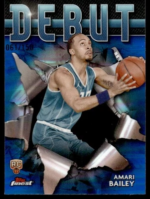2023-24 Finest Debut Blue Refractors Amari Bailey Rookie 061/150 Charlotte - Image 1 of 2