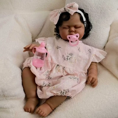 Muñecas bebé afroamericanas renacidas de la vida real niña negra con paño suave pesado Foto 1 de 4