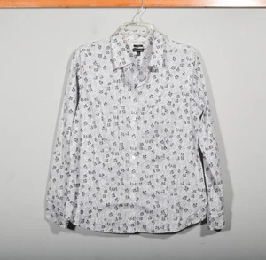 Blusa Camisa Talbots Sin Hierro Gris Rosa Negro Estampado Hoja Abotonada Talla 12 - Imagen 1 de 3