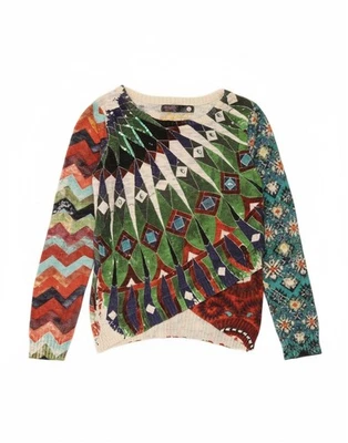 DESIGUAL Womens Boat Neck Jumper Sweater UK 10 Small Multicoloured DJ14 - Image 1 of 4