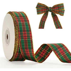 Geschenkband Weihnachten Rot Grün 25mm 22m Schmal Goldkante Dekoband - Bild 1 von 10