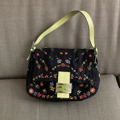 Fendi Baguette Azul Denim Flor Cuentas Foto 1 de 4