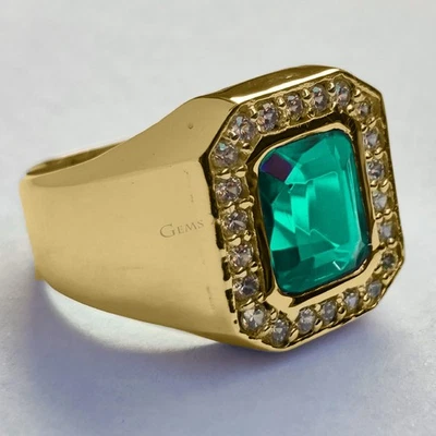 Anillo de piedras preciosas esmeralda verde con anillo de plata de ley 925 para hombre joyería regalo Foto 1 de 4