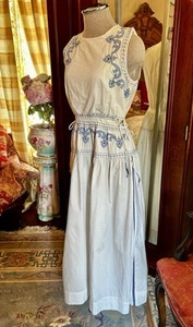 Zara Womens White Cotton Blue Embroidered Beaded Midi Dress Boho NWT Size XS - Picture 1 of 20