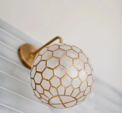 Serena & Lily Capiz Round Wall Sconce-Brass Gold - Image 1 of 4