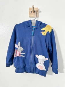 Baby Boden Blue Hooded Jacket Embroidered Animals Size 3-4yr 100% Cotton - Picture 1 of 8