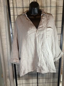 Top in lino Tempo Paris Made in Italy manica dolman oversize marrone taglia Xl - Foto 1 di 5