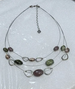 Napier Vintage 3 Strand Colored Clear and Silver Tone Beaded Wire Necklace - Picture 1 of 6