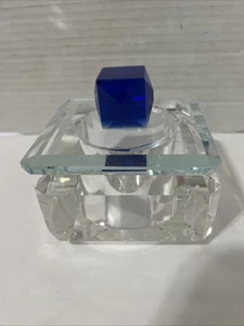 TAHARI GLASS CRYSTAL,SPARKLING CONTAINER,JAR,BOWL,JEWELRY BOX,COBALT BLUE LID - Picture 1 of 6