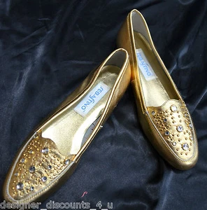 Sebastino GOLD beaded ballet flats oxford flashy LEATHER SHOES loafers shoe 7 M - Picture 1 of 5