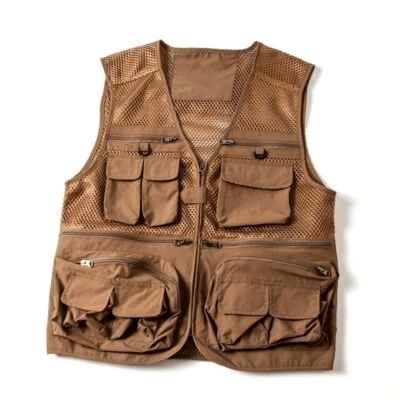 Fishnet Men Multi Pocket Waistcoat Vest Denim Outdoor Gilet Jacket Splice Casual - Image 1 of 4