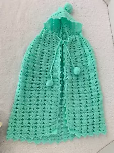 New Handmade Crochet Baby Wrap Blanket Green Pom Pom Tie with Hood Pom Pom Top - Picture 1 of 18
