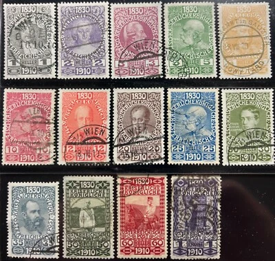 Austria, 80th Birthday Kaiser Franz Josef, Short Set, F-VF, Used, Scott #128-141 - Image 1 of 2