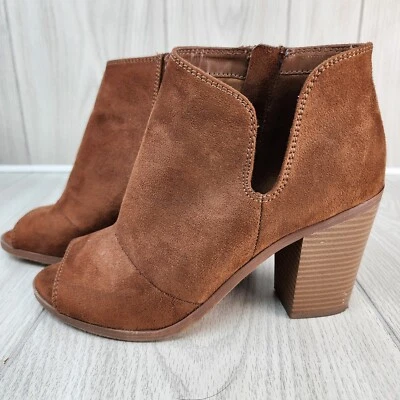 SODA Bota con Cremallera al Tobillo Mujer 9 Marrón Botín Informal Imitación Gamuza Bloque Curación Punta Abierta Foto 1 de 4
