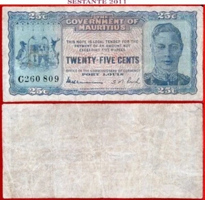 MAURITIUS 25 CENTS nd 1940 Prefix C P 24d F/VF free shipping from 100$ - Picture 1 of 4
