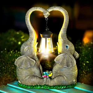 Elephant Statue Easter Garden Decor with LED Solar Lights-Set of 2 Good Luck, - Picture 1 of 12