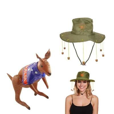 Lizzy Adult Australian Cork Hat with Inflatable Kangaroo Fancy Dress Accessories