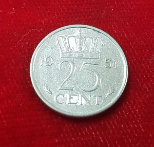 1951 25 Cent Coin Netherlands Holland Queen Juliana - Picture 1 of 2