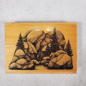 Massi con alberi grande timbro in gomma montato su legno di Stampscapes 007G 1993 - Foto 1 di 5