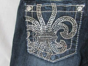 MISS ME tween girls denim rhinestone fleur de lis capri cuffed jeans bling - Picture 1 of 1
