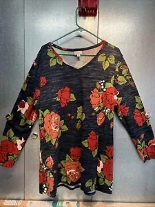 LuLaroe Top Gr. XL Rose Muster Langarm dunkelblau Rückenlehne - Bild 1 von 14