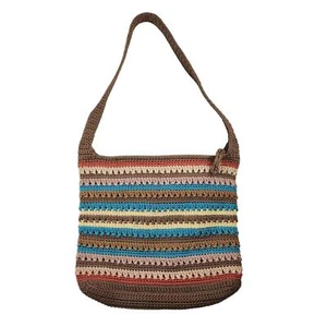 The Sak Purse Crochet Knit Brown Rainbow Striped Boho Shoulder Y2k Hobo Pastel - Picture 1 of 13