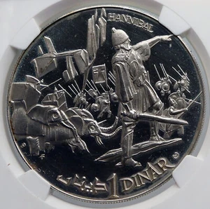 1969 TUNISIA History HANNIBAL ELEPHANTS Vintage Proof Silver 1D Coin NGC i89286 - Picture 1 of 5