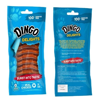Dingo Delights, golosina 100 % sin cuero crudo, pollo, 9 unidades Foto 1 de 4