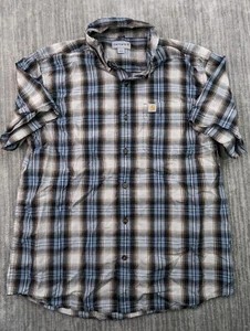 Carhartt Shirt Mens LARGE Blue Plaid Button Up Short Sleeve Work Cotton Relaxed - Picture 1 of 9