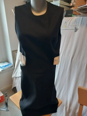 Usado en Excelente Condición Helmut Lang Negro Jersey Tejido Espalda Abierta Vestido Blanco Cuero Cintura Acento 10 Foto 1 de 4