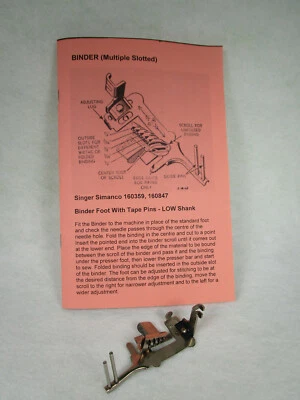 SINGER Low Shank Sewing Machine Multi Slot BINDER FOOT #160359 Instruction Guide - Image 1 of 4