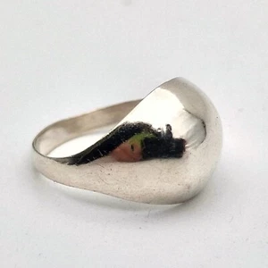 SLS 925 Sterling Silver Signet Ring, Handcrafted Dome Band, Polished Finish - Picture 1 of 9