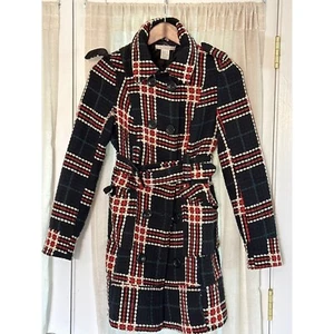 Charlotte Russe karierter Trenchcoat Wollmischung mit Gürtel zweireihig S - Bild 1 von 6