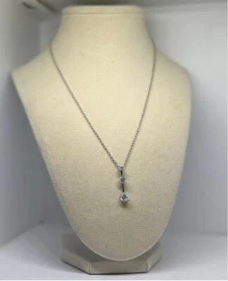 Impresionante collar de tres piedras circonita cúbica de plata esterlina 18" hogar libre de humo Foto 1 de 4