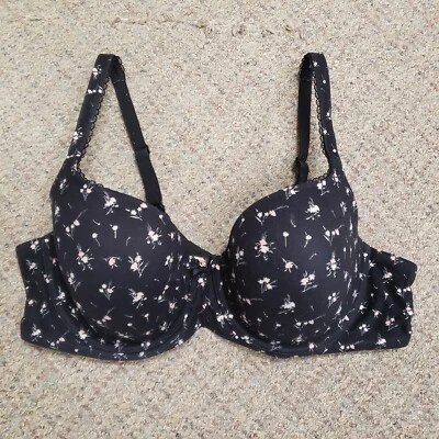 Victorias Secret Womens Lined Demi Bra Size 40C Black Dark Floral Bow Intimate - Image 1 of 4