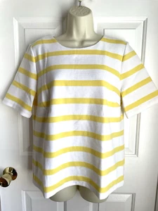 Top camicia Talbots taglia Large P giallo bianco a righe manica corta pizzo cravatta dietro - Foto 1 di 7